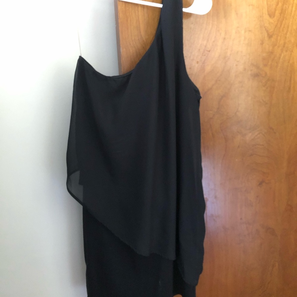 Black, one-shoulder, mini dress